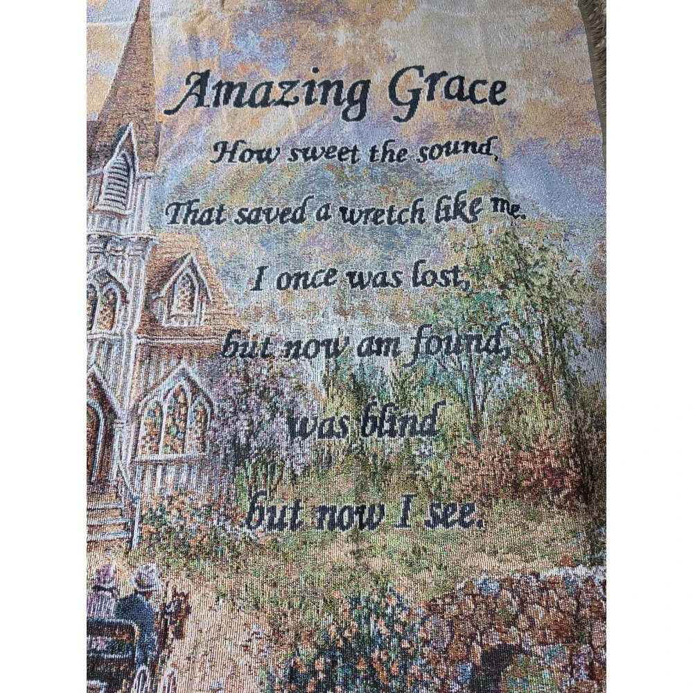 Nicky Boehme Amazing Grace Woven Tapestry Throw Blanket Church Landscape 48x60